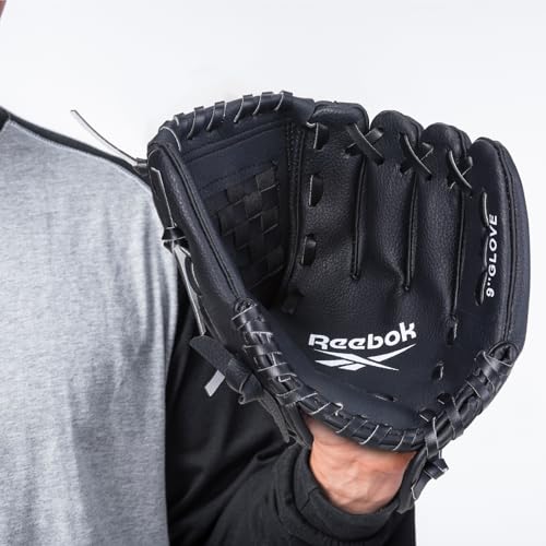 Reebok - Youth Baseball Glove Set, 9-Inch Kids Sports Glove with Foam Ball, Training Mitt for Beginners, Practice & Backyard Play (Black) - Image 4